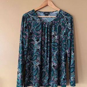 XL Liz Clairborne paisley blouse with pleated neck line